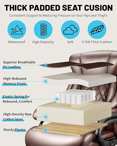 Miniatura 2 de Sillas de oficina ejecutivas de 800 libras, silla de escritorio grande y alta con soporte lumbar ajustable, silla de oficina para personas pesadas,