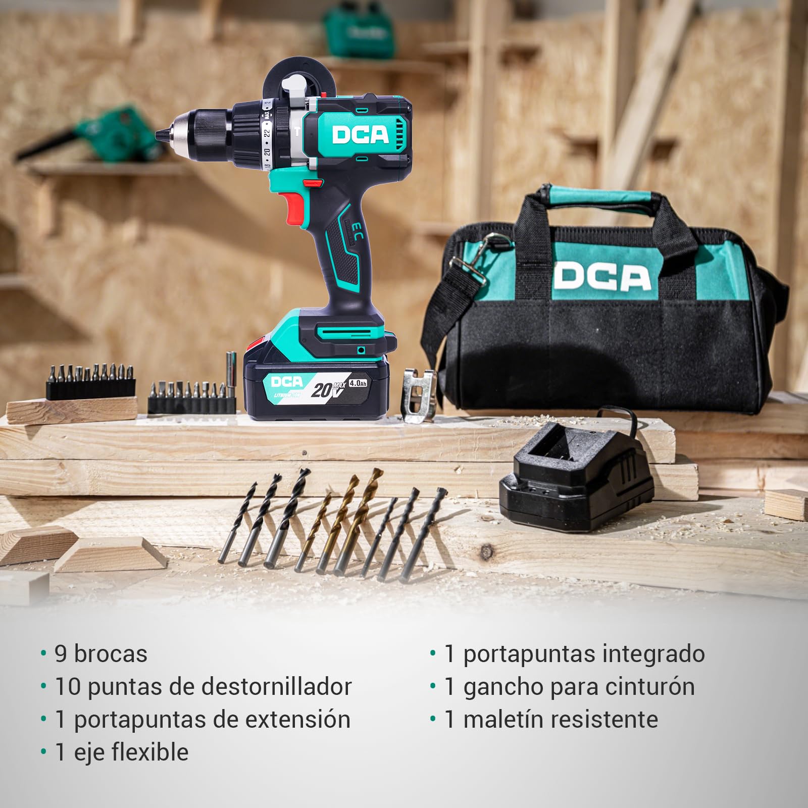 DCA Trapano Avvitatore A Percussione Brushless 20 V, 120 Nm, Mandrino Metallo 13 mm, Frizione 24+1+1, 32000 Colpi/min, Con Batterie 4,0 Ah Per Mattoni, Metallo E Legno