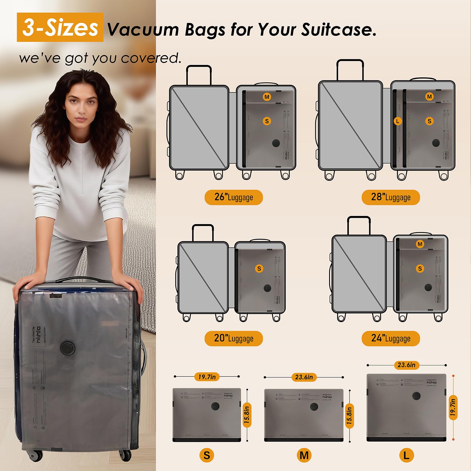 Bolsas de vacío de viaje con bomba inalámbrica recargable para equipaje, paquete de 15 bolsas de almacenamiento portátiles que ahorran espacio para viajes y hogar, cubos de embalaje de compresión para