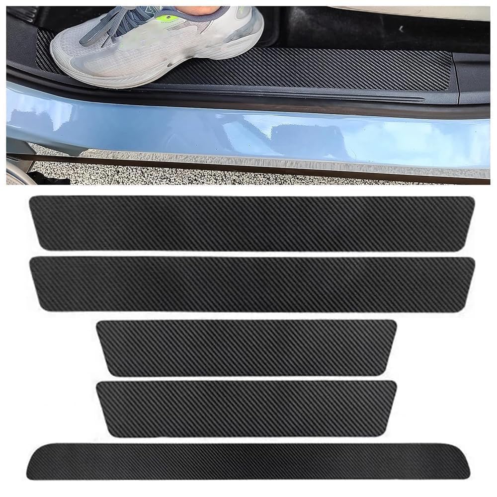 Afsnt Black 5Pcs Car Door Sill Protector For Volkswagen Vw Tiguan 2.Gen Swb (5Seats) 2016-2024,Carbon Fiber Automobile Threshold Protection Sticker Door Sill Kick Plate Cover