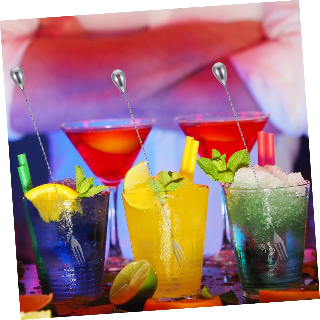 6 Piezas Cucharas Para Cucharas Mezcladoras De Mango Largo Cuchara De Coctel De Bar Cuchara De Acero Inoxidable Silver Cabilock