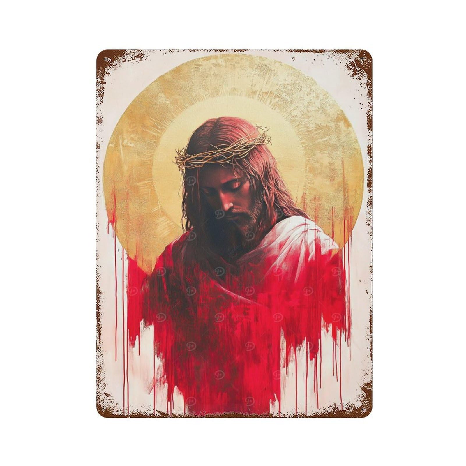 Vintage Rust Metal Sign with Jesus Christ Painting Design 15.7"x11.8", for Shed, Workshop And Garage Wall Decor, Classic Wall Plaque