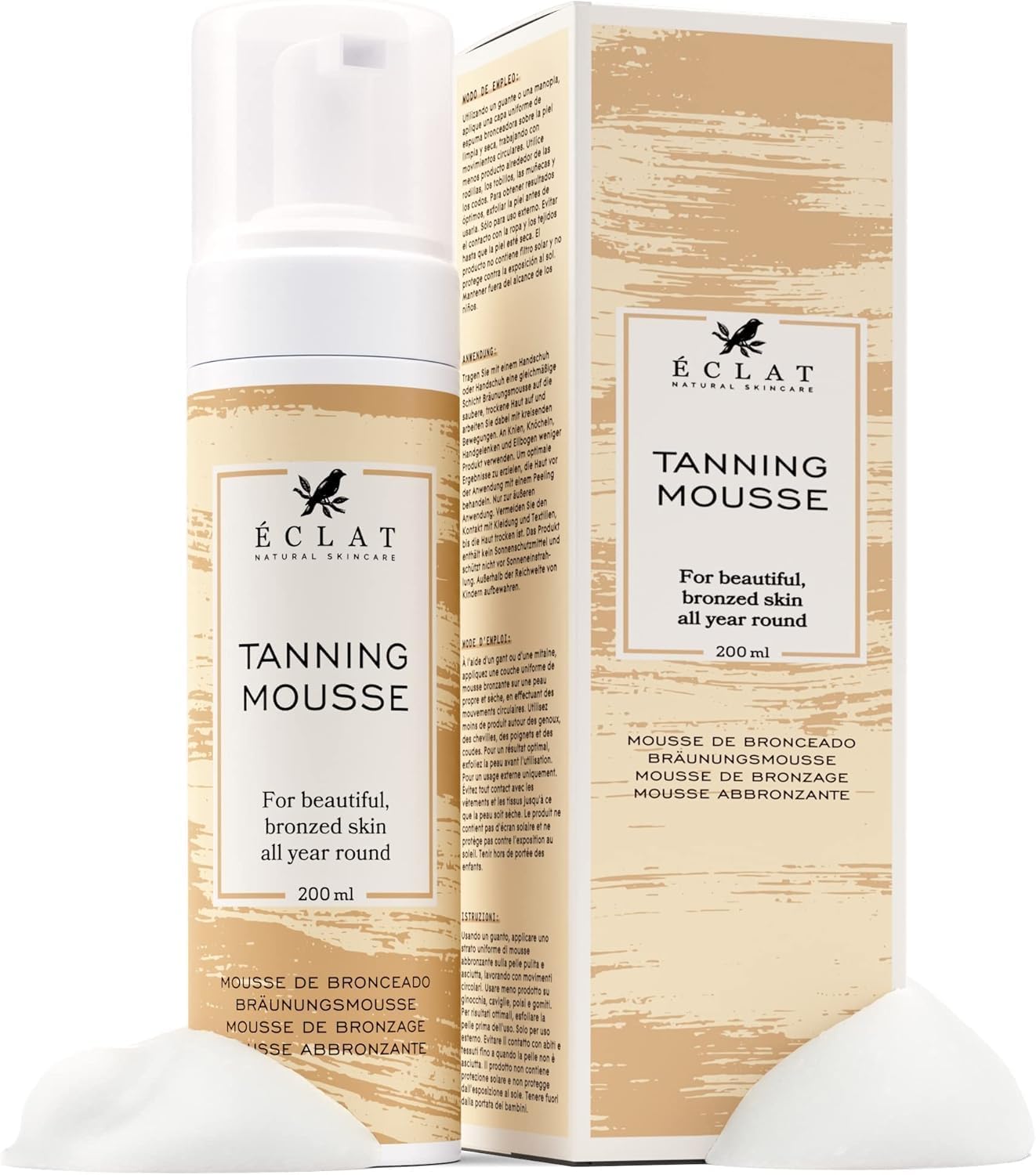E-c-l-a-t Tanning Mousse, Self-Tanning Lotion with Aloe Vera, Vitamin E & Caffeine
