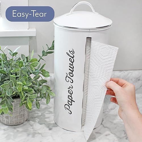 Miniatura 8 de AuldHome Design Soporte para toallas de papel de granja (blanco); dispensador de toallas de papel de encimera de esmalte rústico para cocina