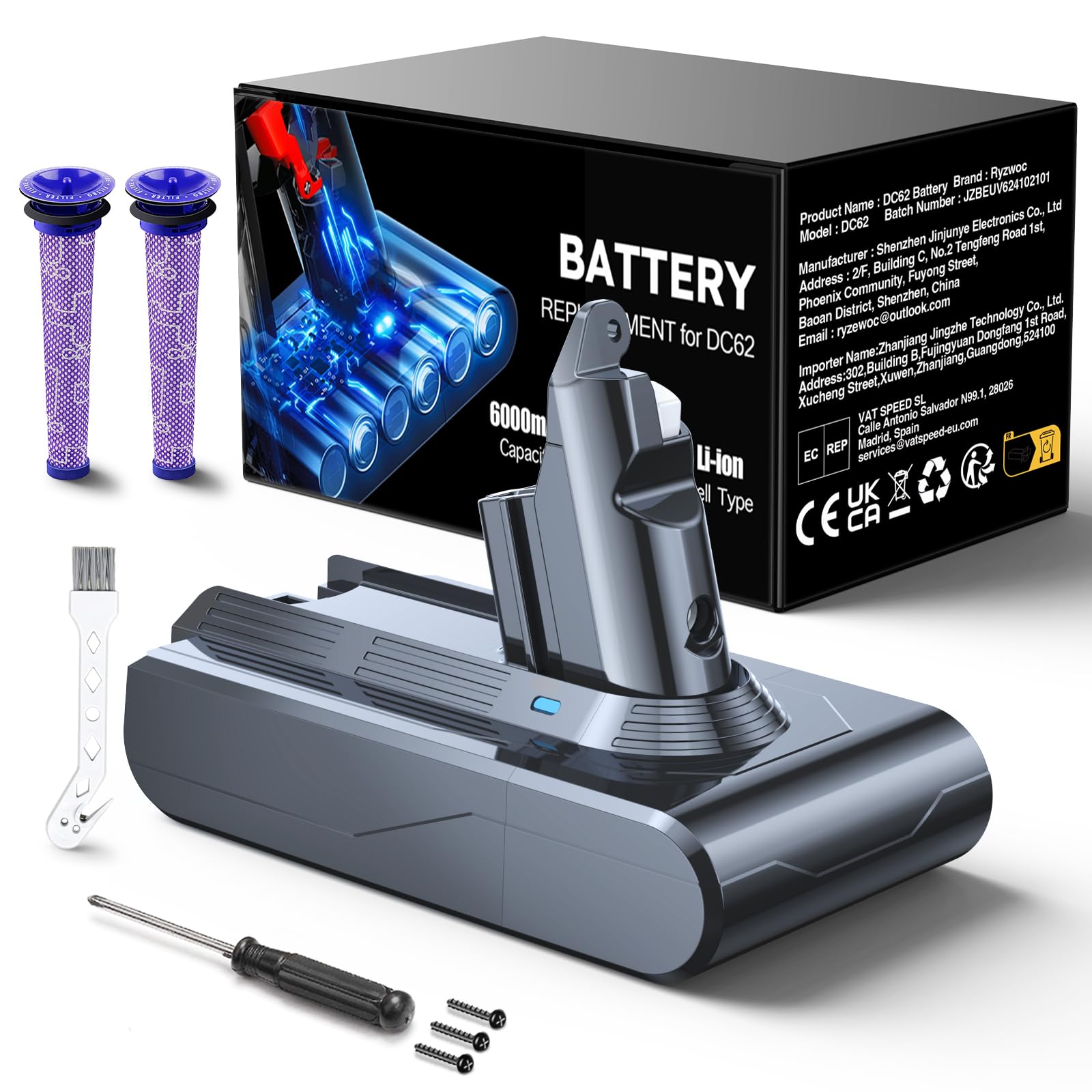6000 mAh V6 Replacement Battery for Dyson V6 Battery Compatible