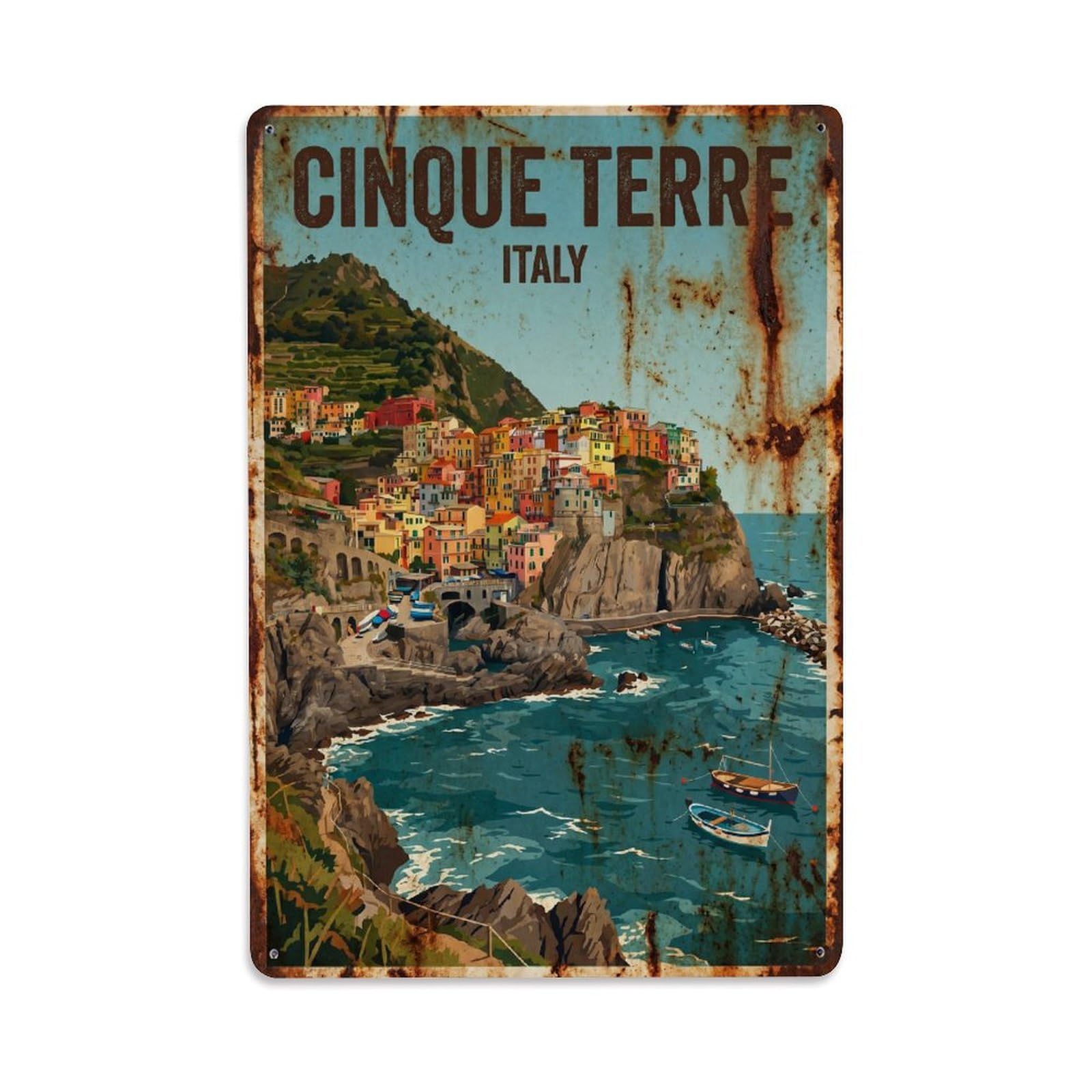 Huiyhb 8X12inch(20X30cm) Vintage Travel Cinque Terre Italy Cliff Metal Tin Sign