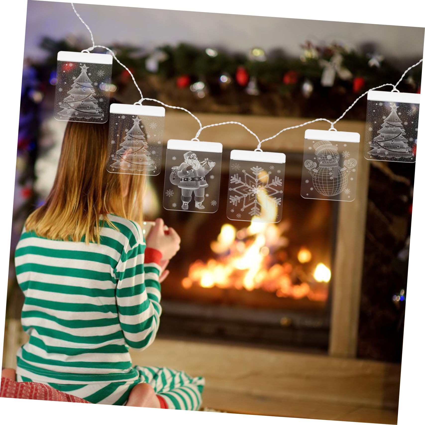 Cabilock Guirlandes Lumineuses Rideaux LED avec Bonhomme Flocons Télécommande Incluse Décoration de Noël pour Fenêtres et Chambre
