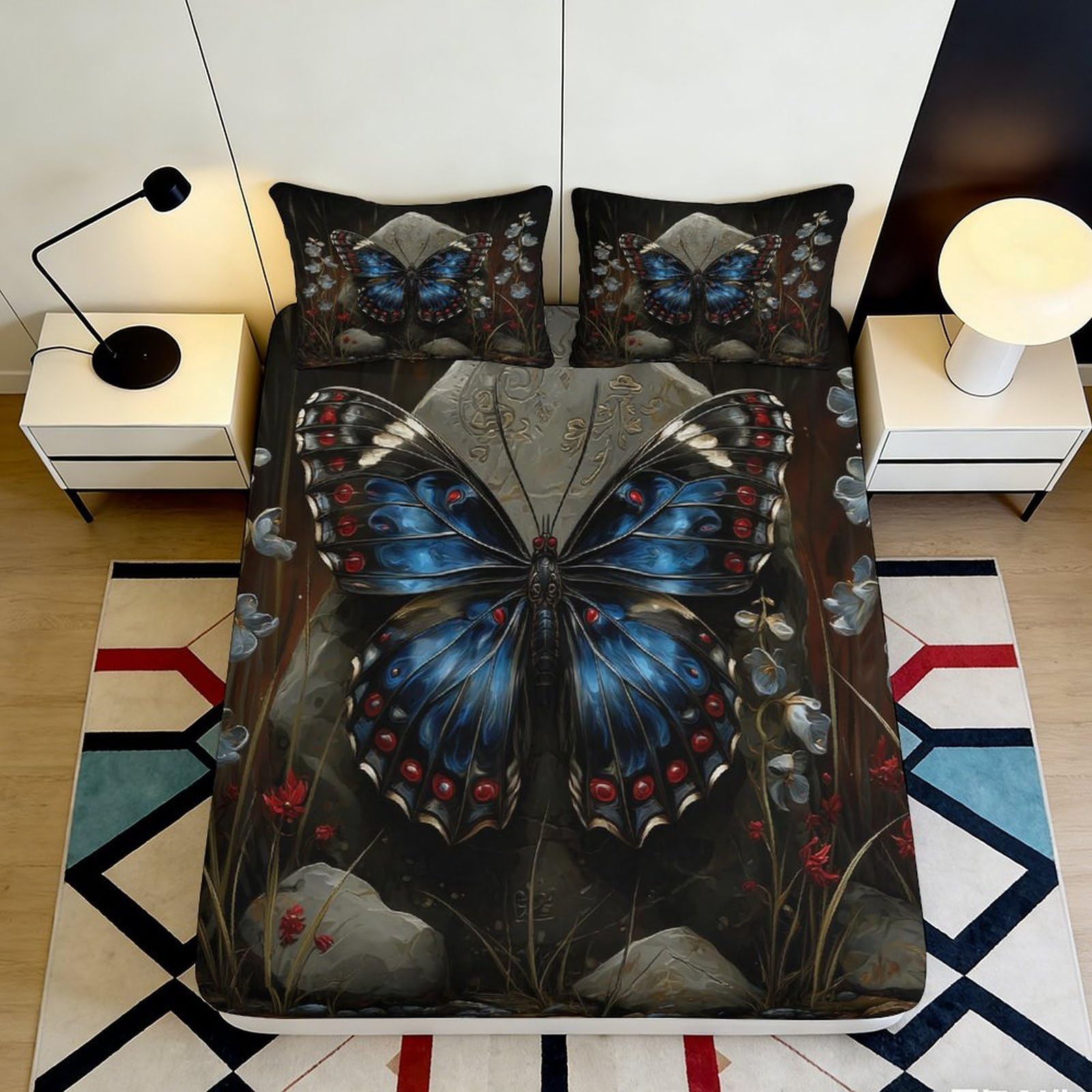 3D Printed Butterfly Fitted Sheet Microfiber Deep Pocket for Bedroom Bedding Butterfly Mattress Fitted Cover Non-Slip for Adults Teens 120x200x25cm