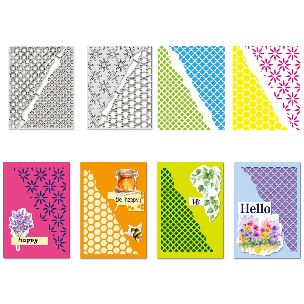 2pcs Mesh Flower Backgrounds Cutting Dies, Honeycomb Frame Die Cuts Diamond Metal Embossing Stencils Template for DIY Scrapbooking Embossing Paper Album Craft Decor