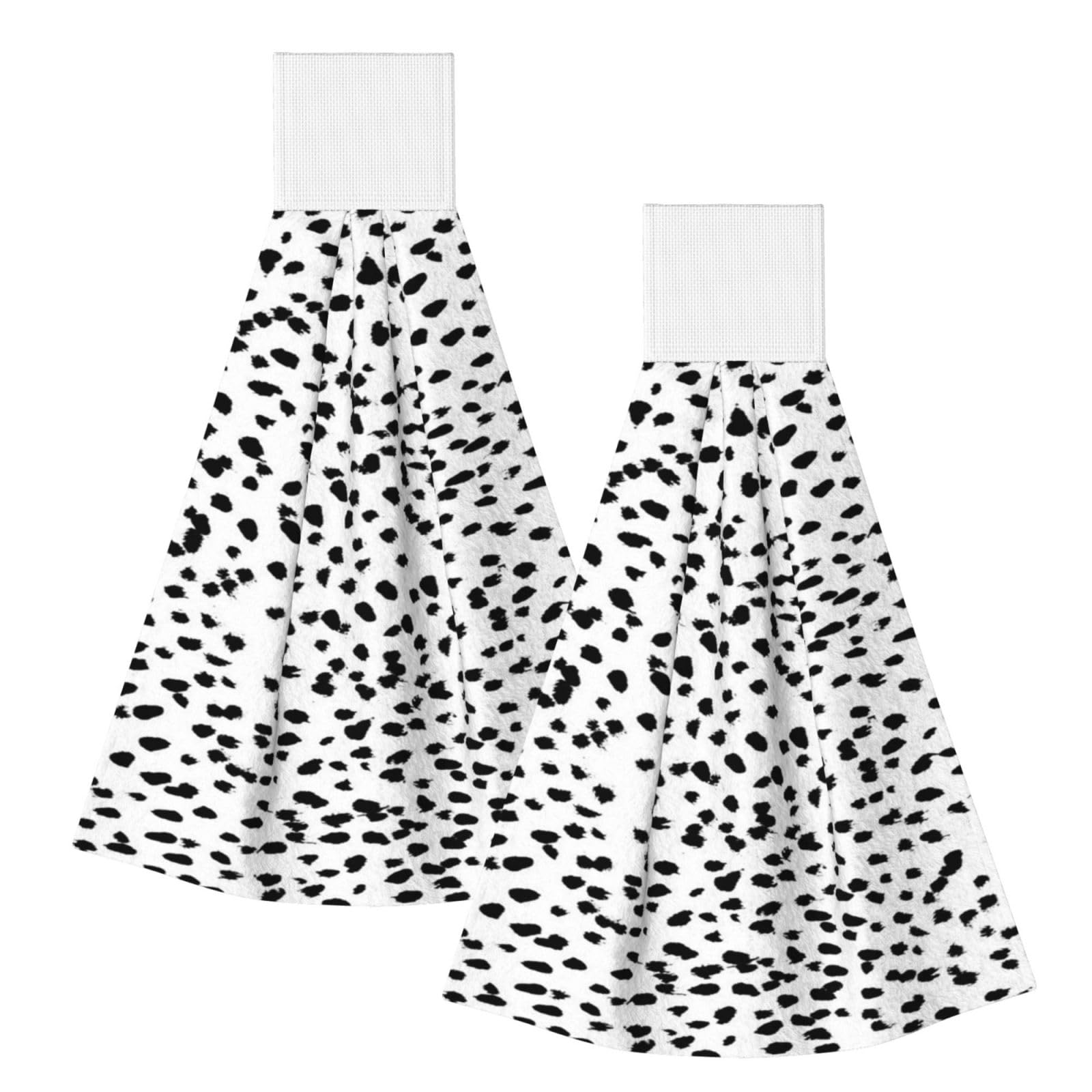 DOPKLNA Black And White Animal Print Dalmatian Spot Dots, 2 Pcs Hanging Coral Fiber Hand Towels for Bathroom, Absorbent Kitchen Towels