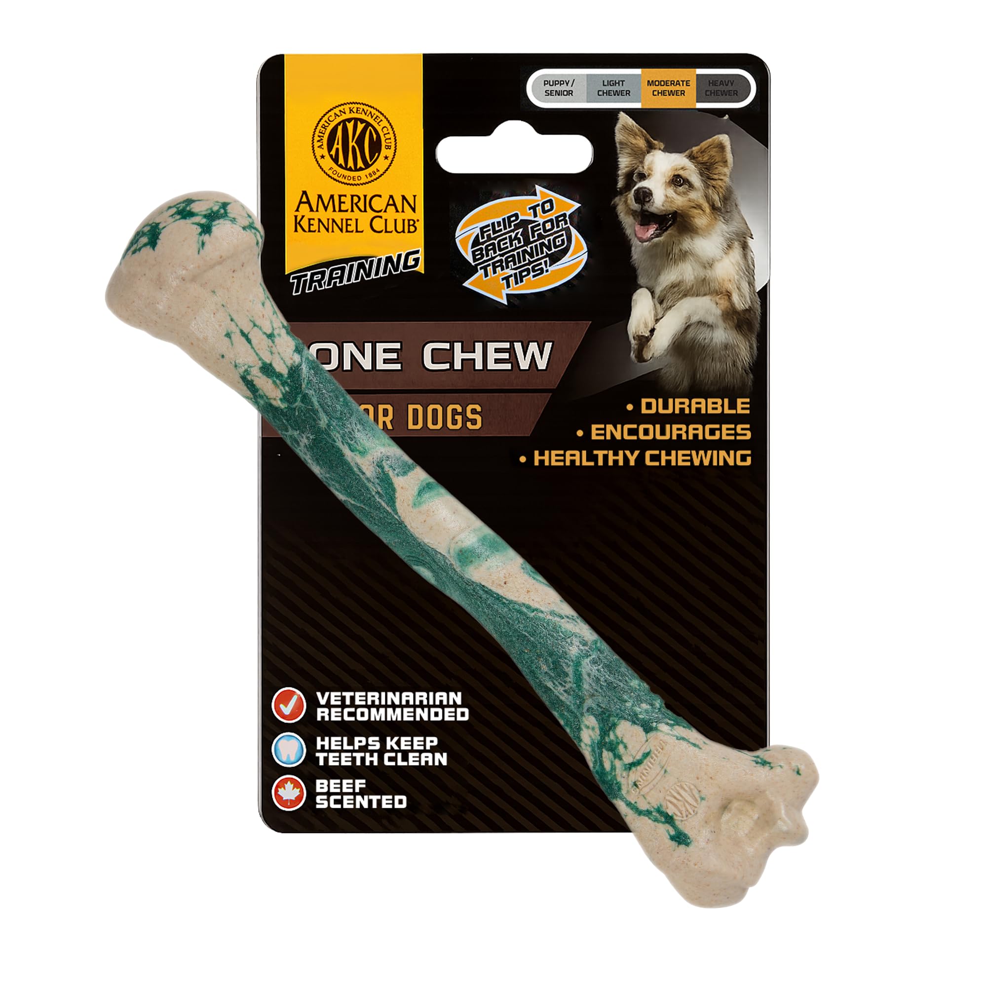American Kennel Club Training Dog Chew Toy, Marbled PP Long Bone Dog Toy, Durable Dog Toy for Moderate Chewers, Beef Scented for Long-Lasting Engagement, Suppor