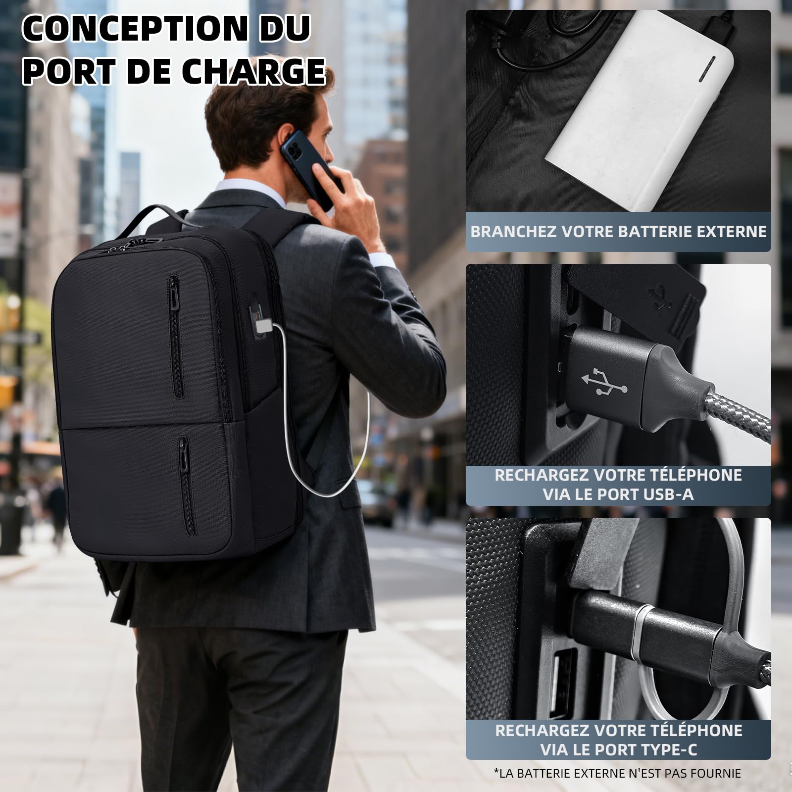 Sac à dos pour Ordinateur Portable 17,3 Pouces, sac à dos de Voyage Professionnel Imperméable avec port de Recharge USB, sac à dos Compact pour Homme et Femme, sac léger pour le Travail et les études