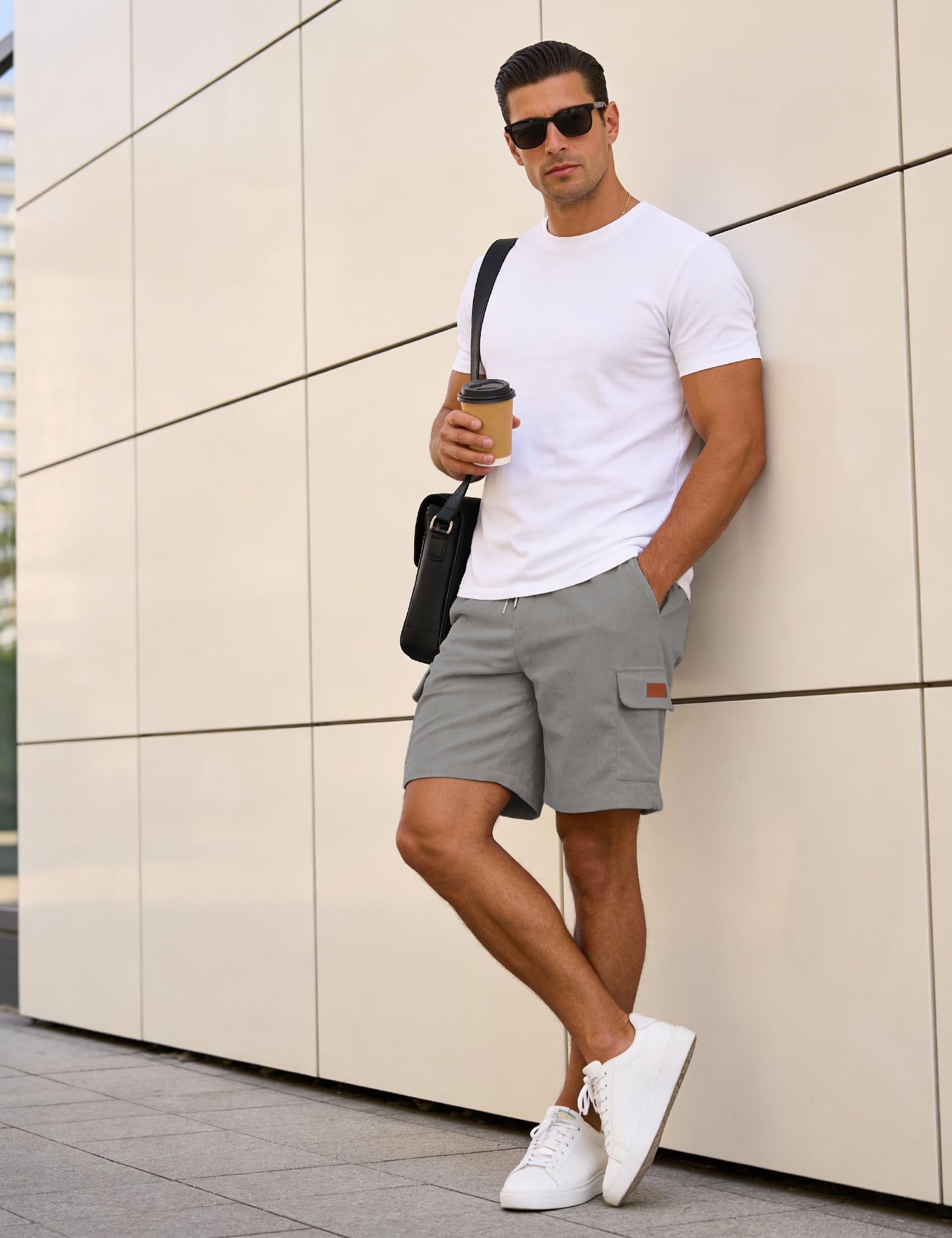 iClosam Velours Côtelé Short Homme Casual Chino Corduroy Shorts Court Homme Short Cargo Casual Court Shorts Ete Bermuda Pantalon avec Poches