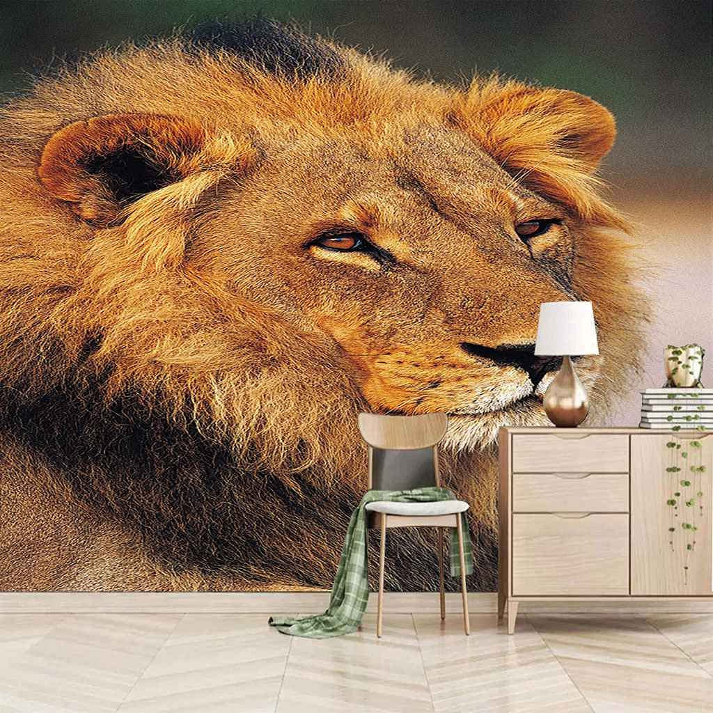 Papier peint lion 3D auto-adhésif 400x280 cm pour fresque murale de salon