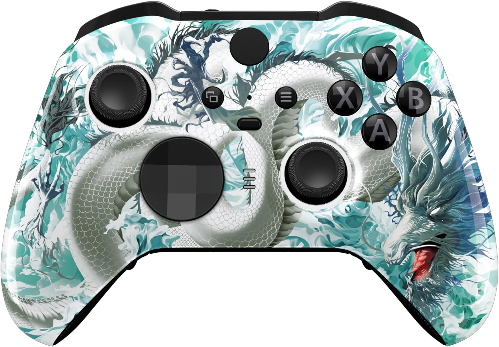 eXtremeRate Front Case for Xbox Elite Series 2/2-Core Controller, DIY Replacement Case & Thumbstick Accent Ring Shell Accessory for Xbox Elite Series V2/V3 Gamepad Model 1797-Jade Dragon