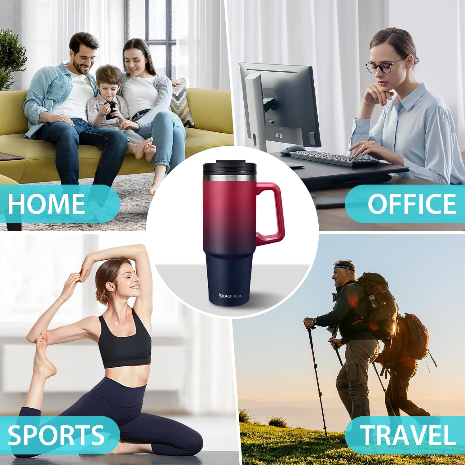 30 oz Tumbler with Handle and Straw - Flip Lid, Silicone Boot, Strap Carrier Bag, Cold 36H & Hot 12H, Stainless-Steel Coffee Tumbler Travel Mug, Insulated Water Bottle Coffee Cup for Women Men