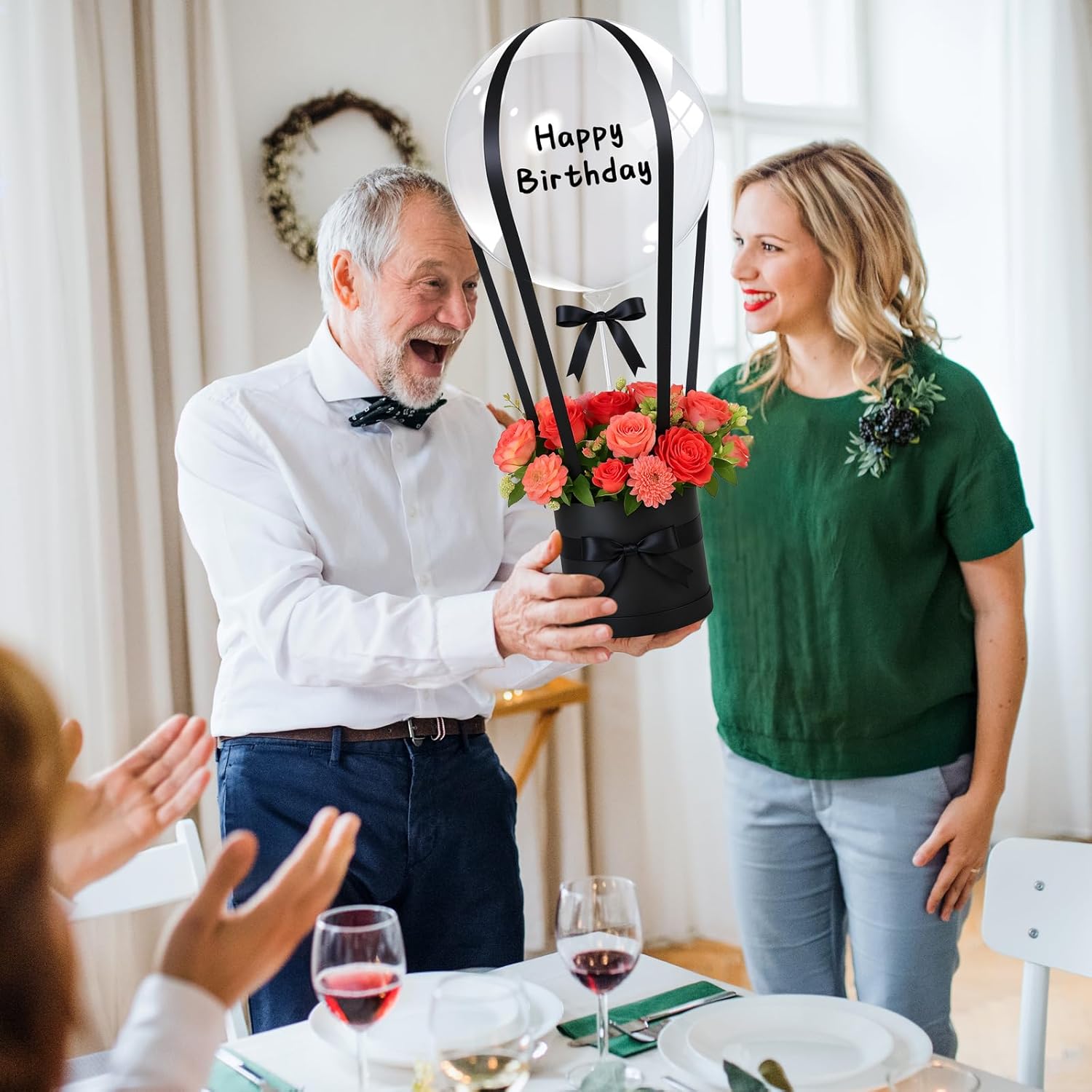 Soulchen DIY Hot Air Balloon Christmas Surprise Gift Box with 20'' Bubble Bobo Balloon Ribbon and Floral Clay for Christmas Wedding Bridesmaids Birthday Anniversary Baby Shower Party Decoration(Black) - Image 6