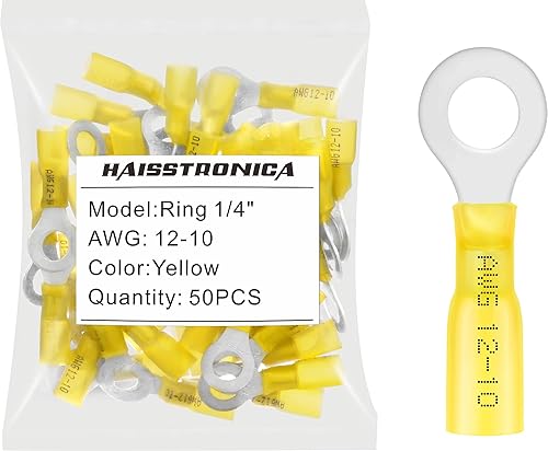 Miniatura 77 de haisstronica 100 conectores de anillo termorretráctil de grado marino rojo de 5/16 pulgadas, conectores de terminales de anillo de cobre rojo