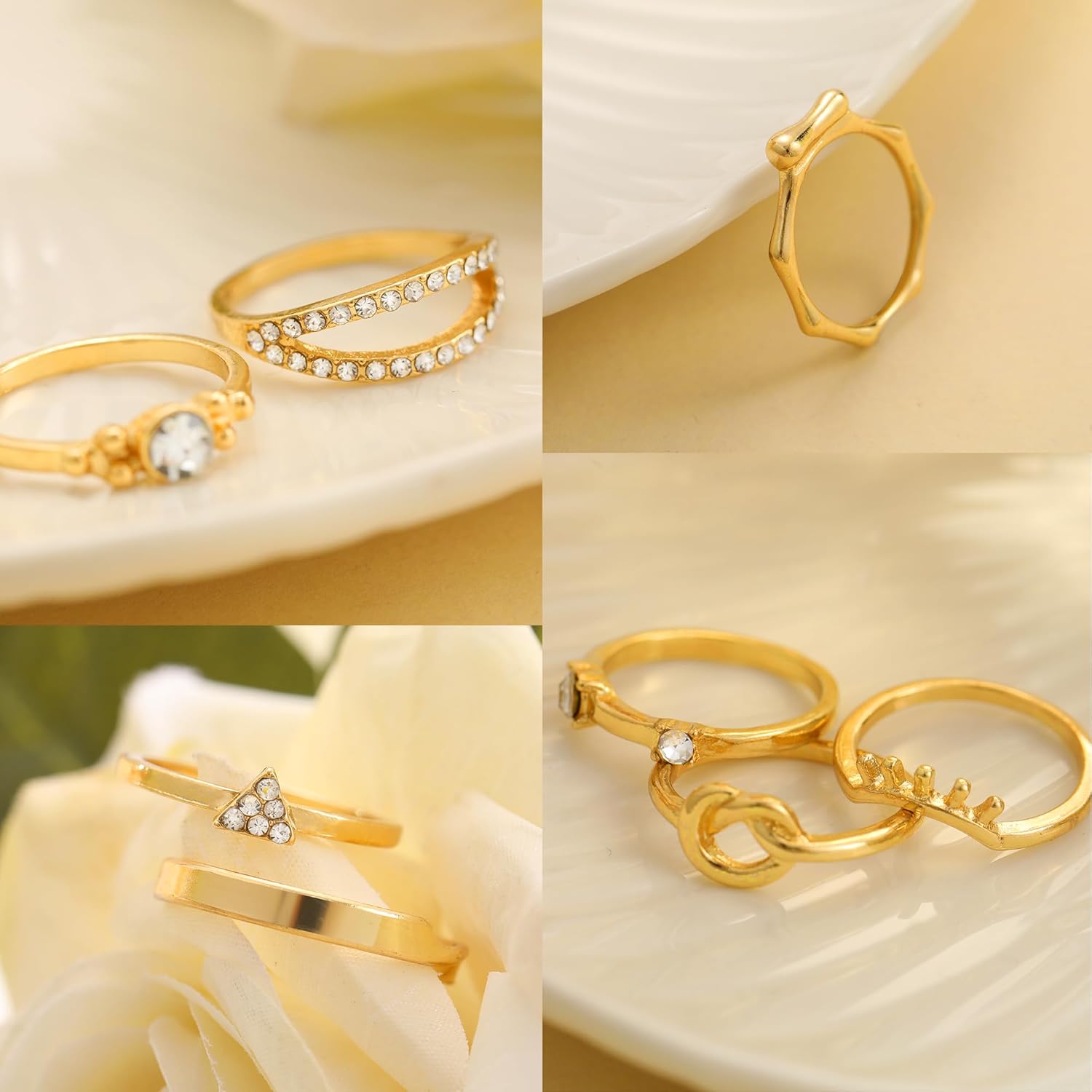 FAXHION 60 Pcs Gold Stackable Rings for Women, Knuckle Rings Chunky Gold Ring Set Dainty Stacking Cute Rings, Multiple Sizes Cute Jewelry Set Gift Gold-30 pcs image 5 of 7 B0DZX4N86C