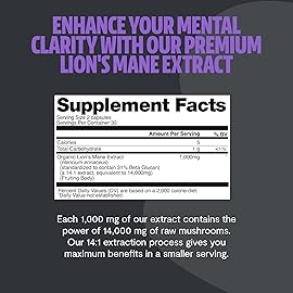 FreshCap Lions Mane 14,000mg - Triple Extracted 14:1 Mushroom Supplement Capsules with 31% Beta-Glucans - Fruiting Body Only Nootropic for Memory, Focus, Clarity & Mood - Organic, Vegan (60 Capsules)