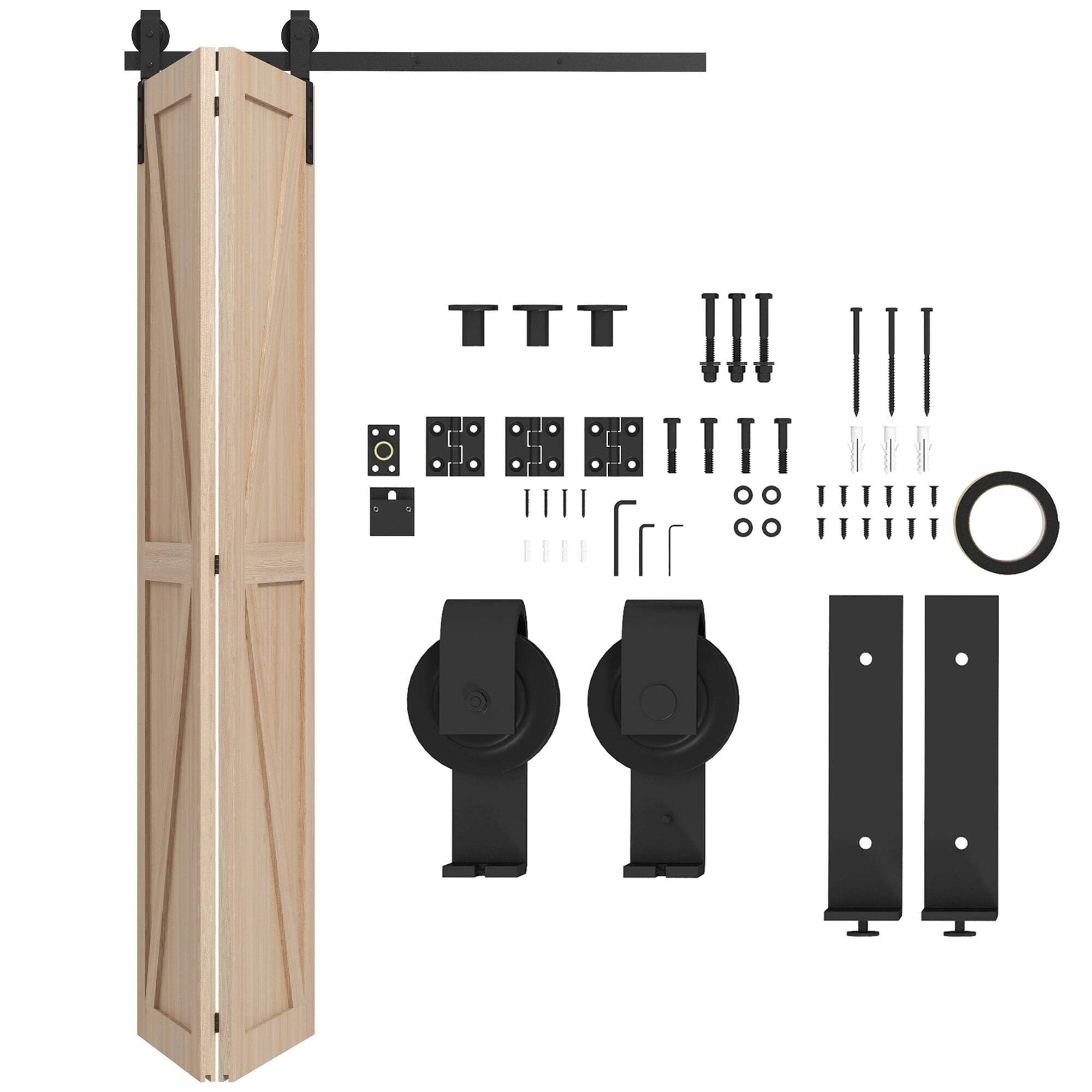 HOMCOM 4FT/122CM Bi-Folding Sliding Barn Door Hardware Kit Sliding Door Kit  | TJ Hughes