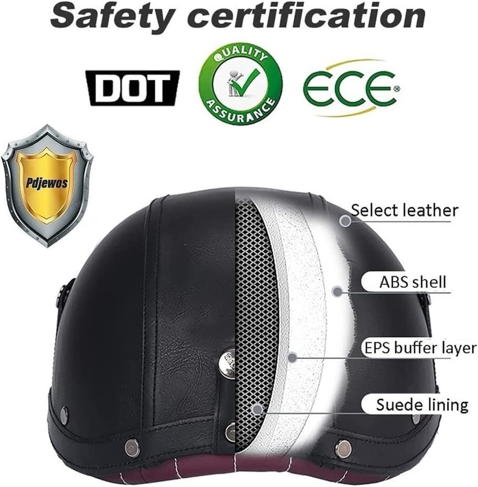Casco In Mezza Pelle Aperto Per Moto Scooter Con Visiera Occhiali Uv Stile Vintage Retro