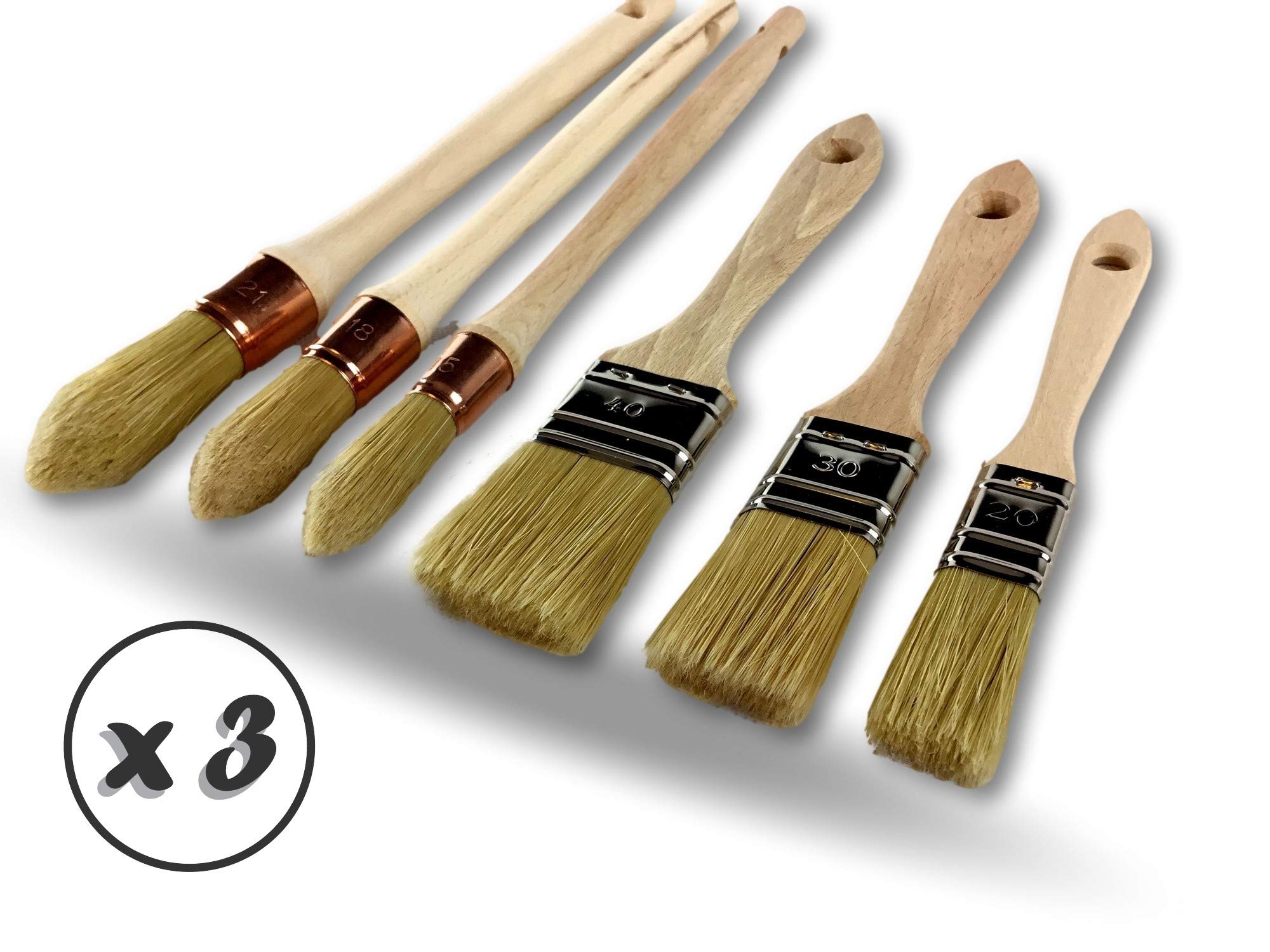 Kibros Lot 3 Sets 6 pinceaux Fabrication française Pro Soie Blanche