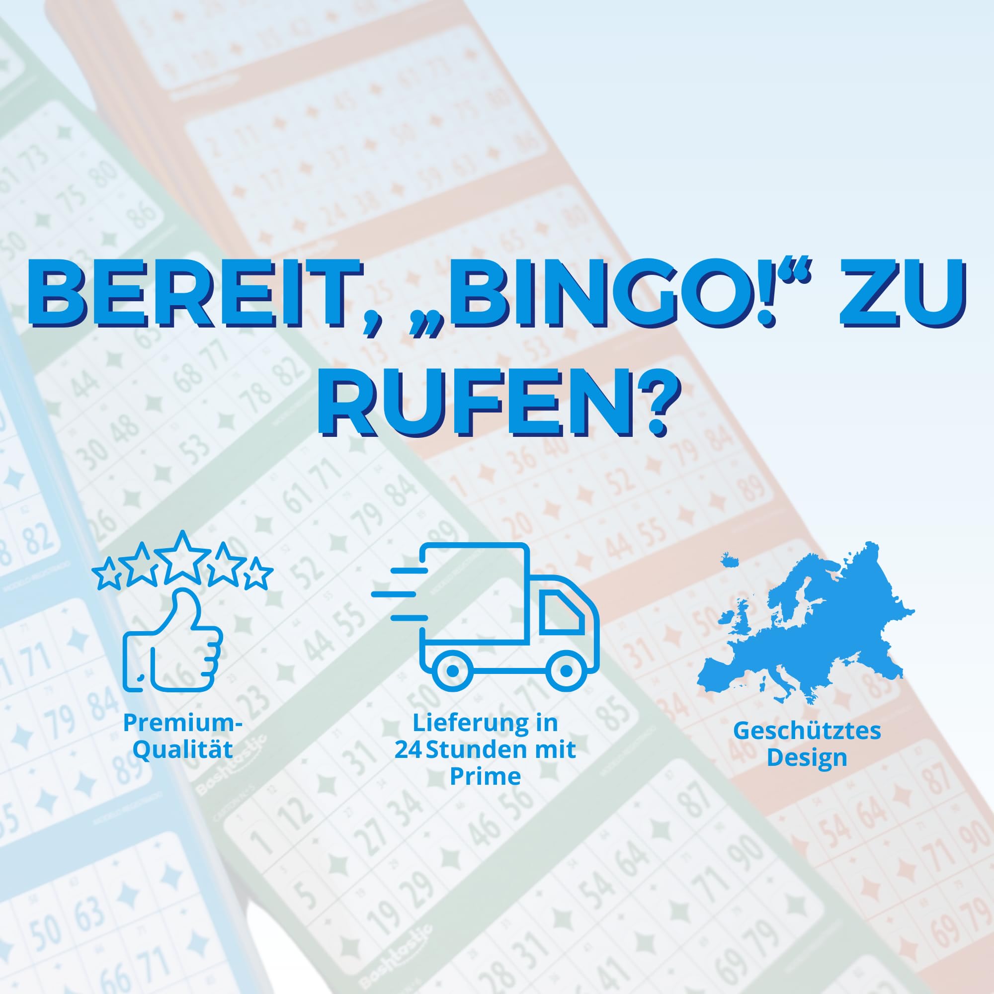 Bingo Karten - Gestanzte Bingokarten, Bingo Spiel Erwachsene, Wiederverwendbare Bingokarten, nummeriert und unterschiedlich voneinander. (Blau, 1008 Bingo Karten)