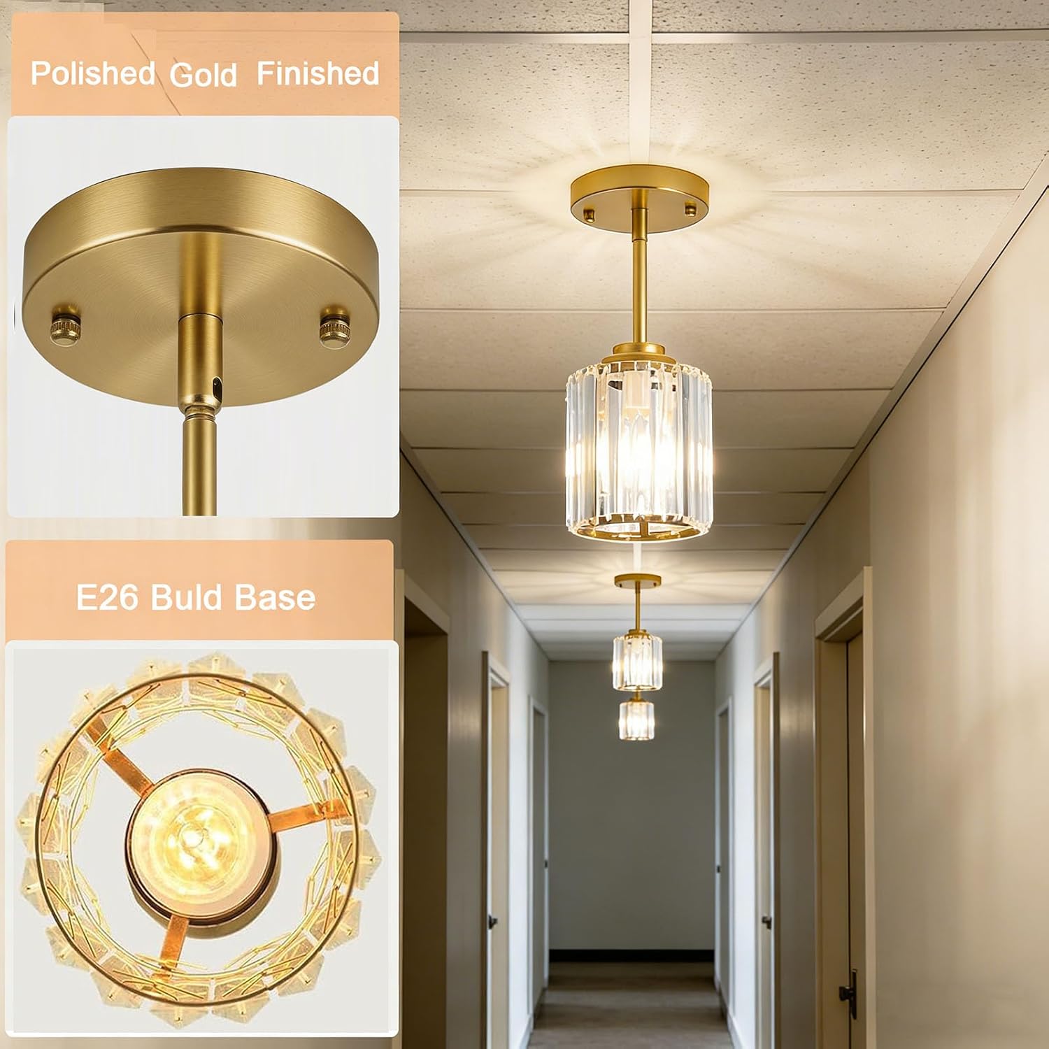 3 Pack Crystal Pendant Lights Kitchen Island, Adjustable Hight Modern Gold Mini Chandelier, Ceiling Hanging Light Fixtures, Lamparas Colgantes for Kitchen Hallway Dining Room Bedroom