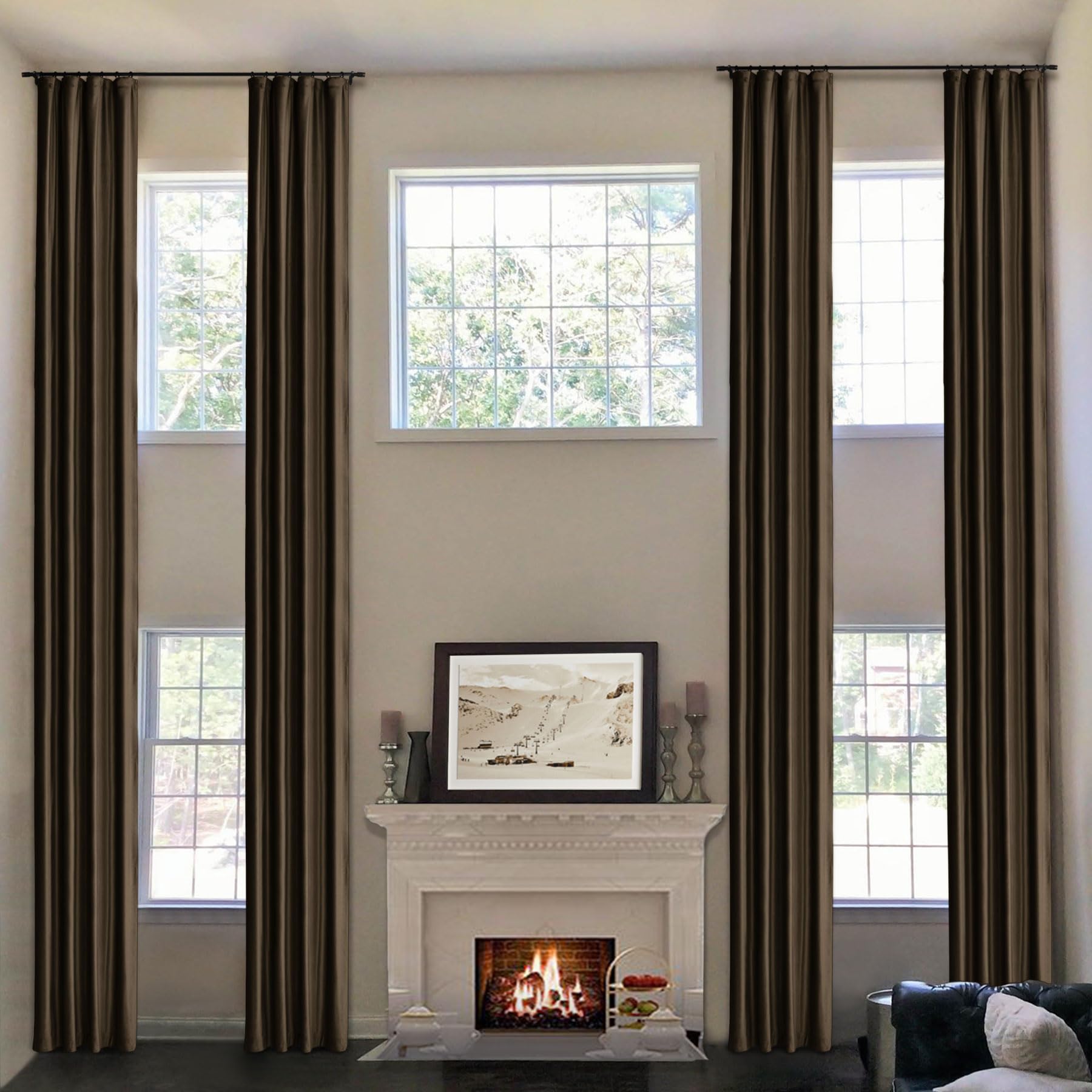 Frelement Flat Hooks Curtains Soft Velvet Curtains 15ft Extra Long Curtains Light Filtering Curtains Drapes for High Ceilings Thermal Window Drape, 100" W x 180" L, 1 Panel, Chocolate
