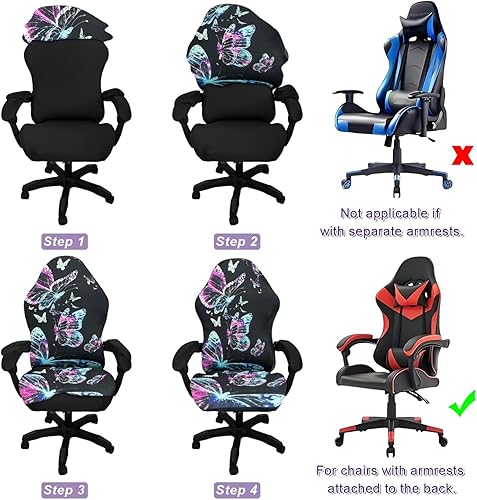 Miniatura 6 de Fundas para sillas de juegos, impresión 3D, de una pieza, ajuste universal, funda de asiento para silla de juegos con reposabrazos (color estilo 5)