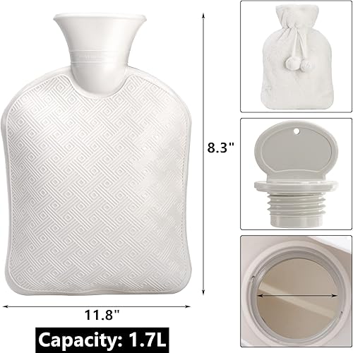 Miniatura 2 de Peohud Paquete de 2 bolsas de agua caliente de goma con tapa, botella de agua caliente de 2 litros para calambres menstruales, alivio del dolor de