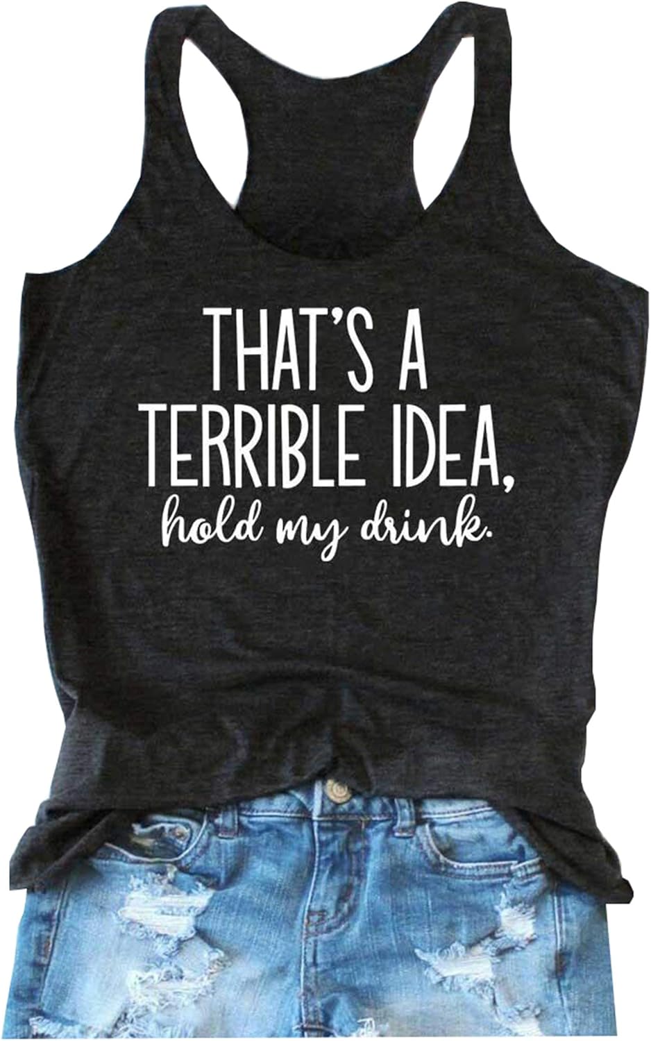 That's A Terrible Idea Tank Tops Women Funny Letter Print Tank Top Sleeveless Summer Beach Vaction Racerback Tee Shirt