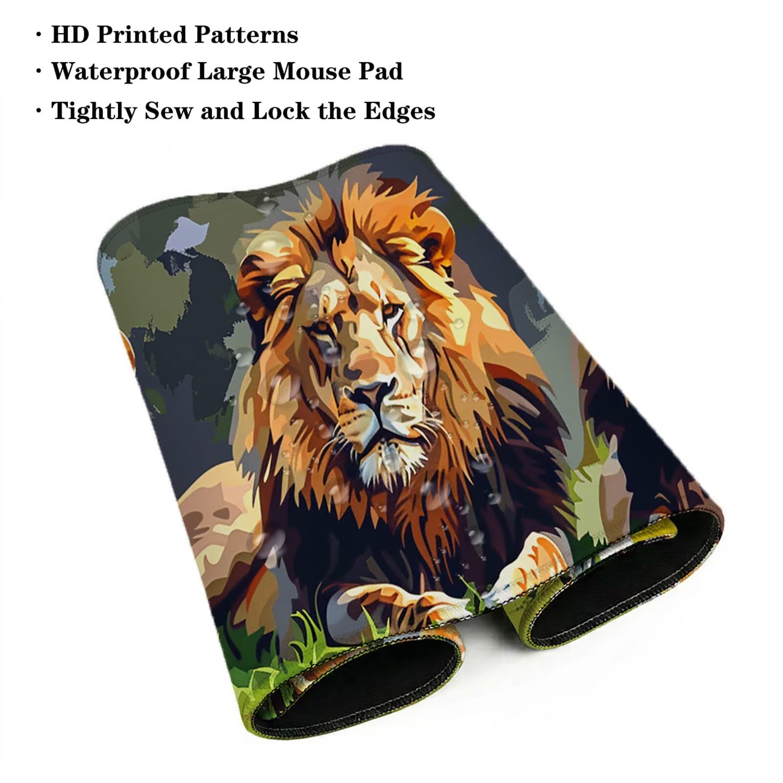 Alfombrilla Ratón XXL 1200 x 600 x 3 mm, Alfombrilla Escritorio, León Grande Protector de Mesa con Base de Goma Antideslizante y Bordes Cosidos, Impermeable, para Oficina, PC, Gaming (Animal) L-x7122