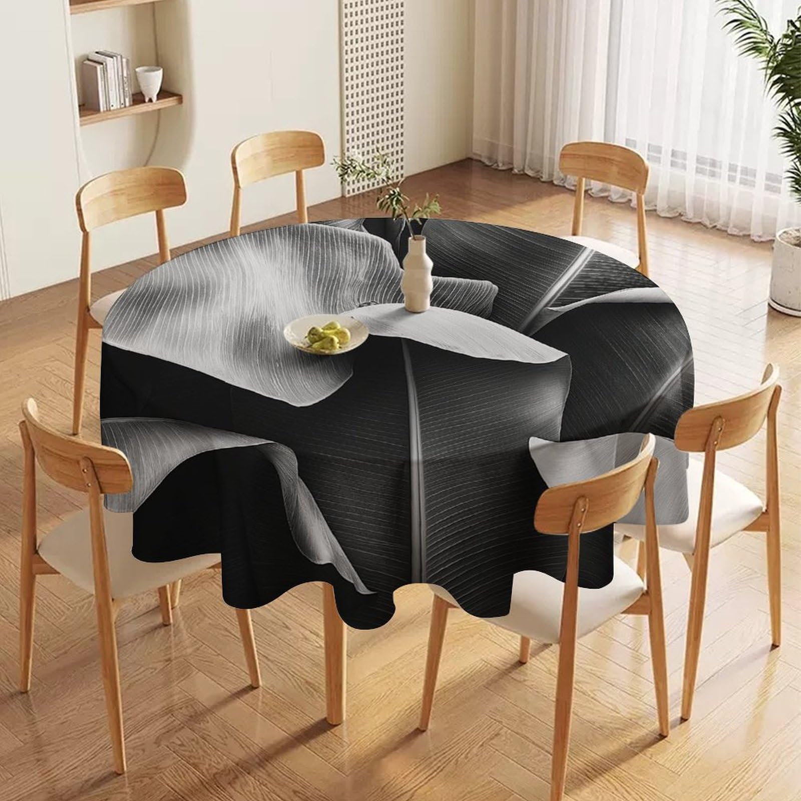 ORDOBO 3D Printed Tablecloth - Leaf Pattern Fashion Table Protect Cover Waterproof Wipeable For Kitchen Dinner Garden Dining Home Decoration 152X152Cm