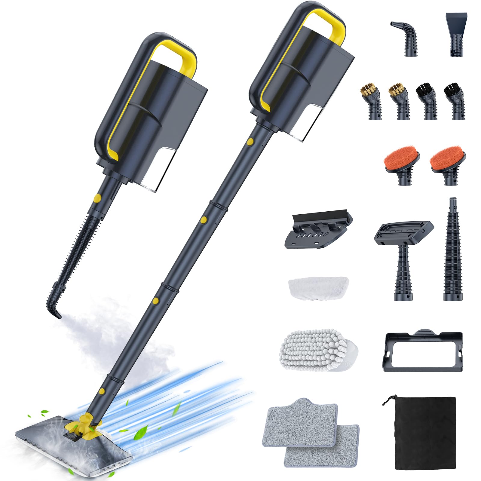 ScrubWiz Steam Mop Cleaner with Detachable Handheld Steamer, 12-in-1 Multi Accessories, Washable Microfiber Pads, 350ml and 2 Adjustable Levels for Cleaning Floor, Carpet, Tiles, and Grout, Gray