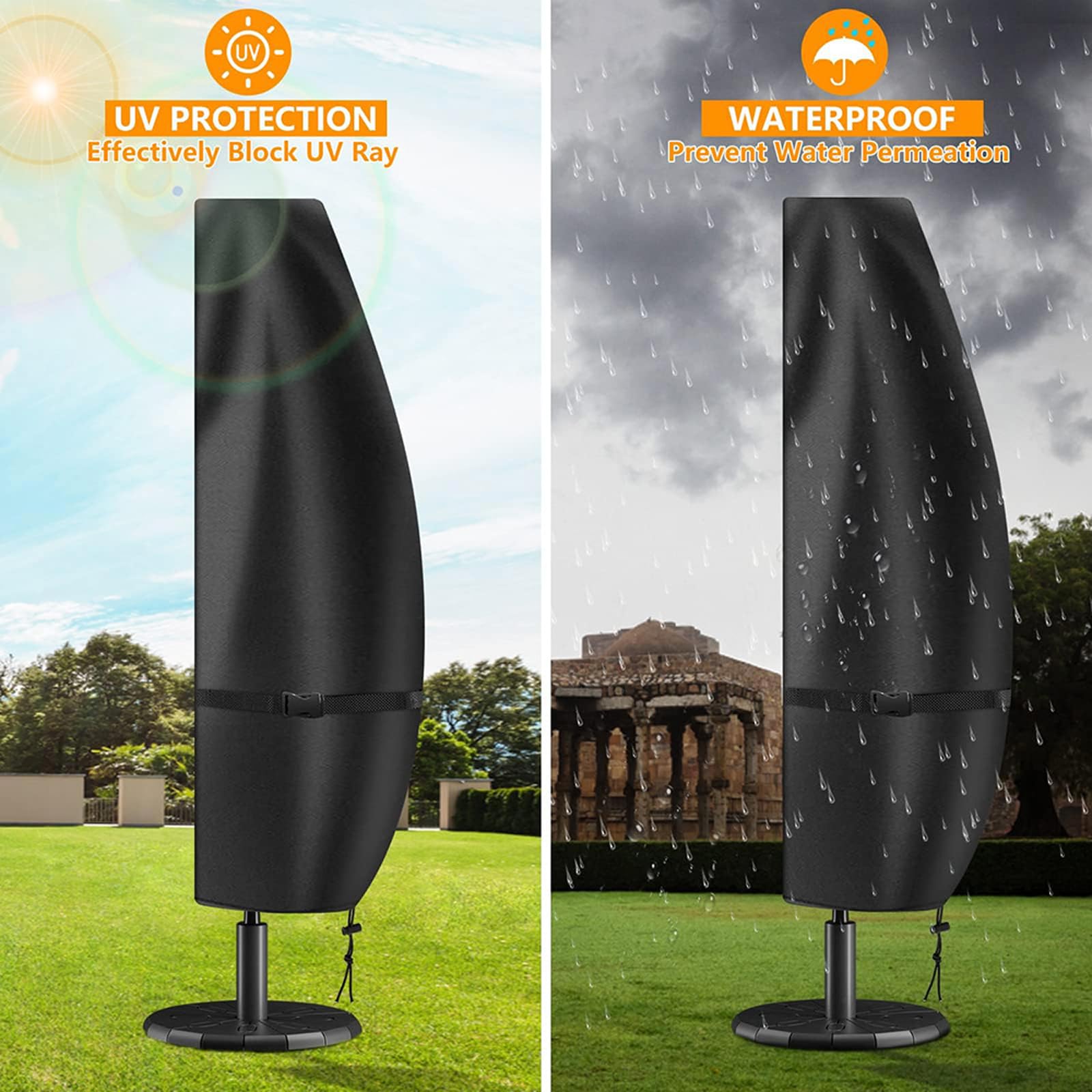 Wodoodporny pokrowiec na parasol tarasowy zapinany na zamek ochraniacz na parasol ogrodowy duży przesunięty parasol baldachim pokrowiec (rozmiar: 280 * 30 * 81 * 46 cm Kolor: Zielony)