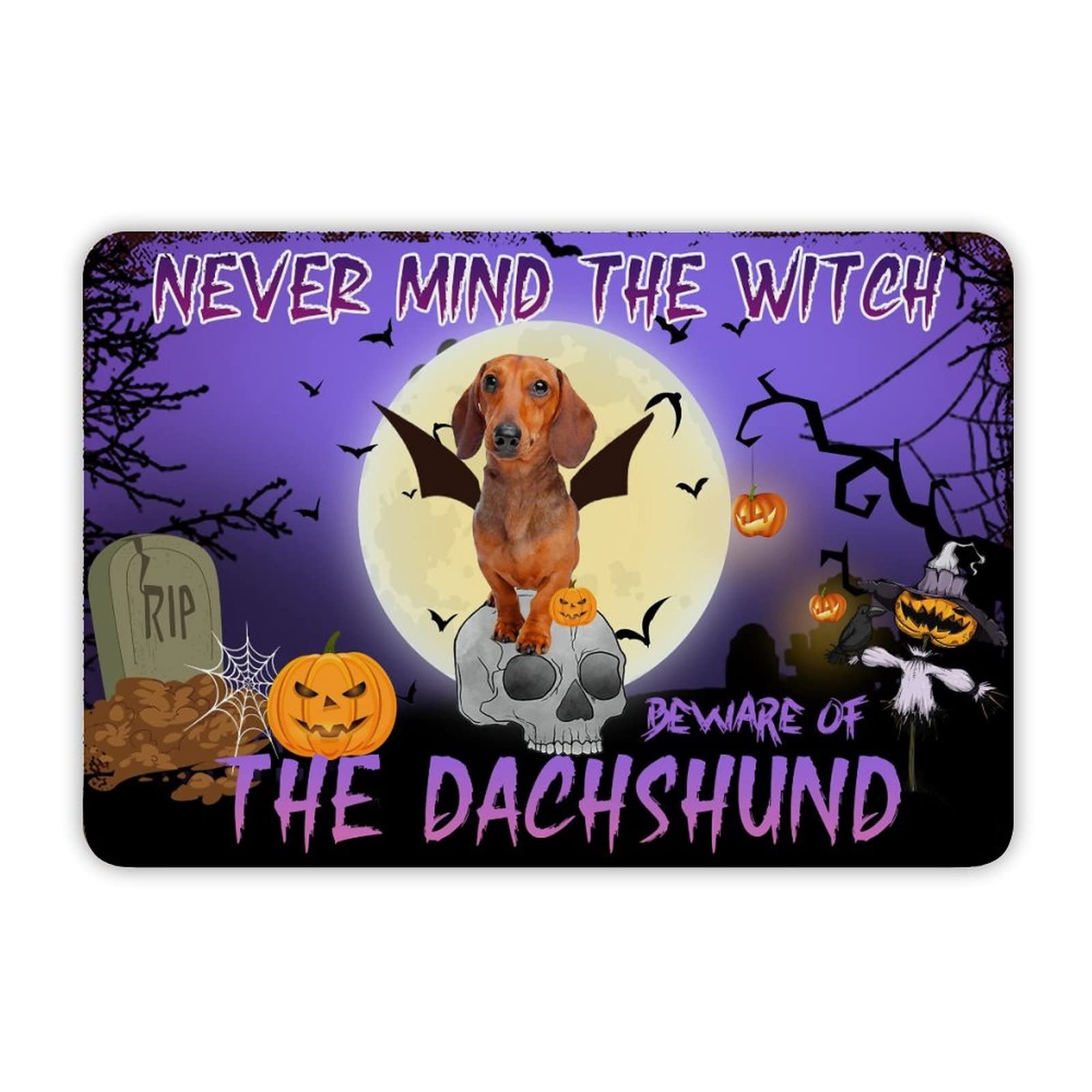 ENEDNATE Farmhouse Man Cave Metal Sign Halloween Never Mind The Witch Beware of The Dog Retro Aluminum Tin Metal Signs for Indoor & Outdoor Yard Office Kitchen Living Room Door Home Décor 8x12 Inch