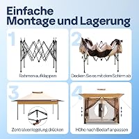 VIVOHOME Kerti Pavilon 3x3m Vízálló Szúnyoghálóval - Hordozható Rendezvénysátor Táskával Kempingezéshez, Piknikezéshez 6