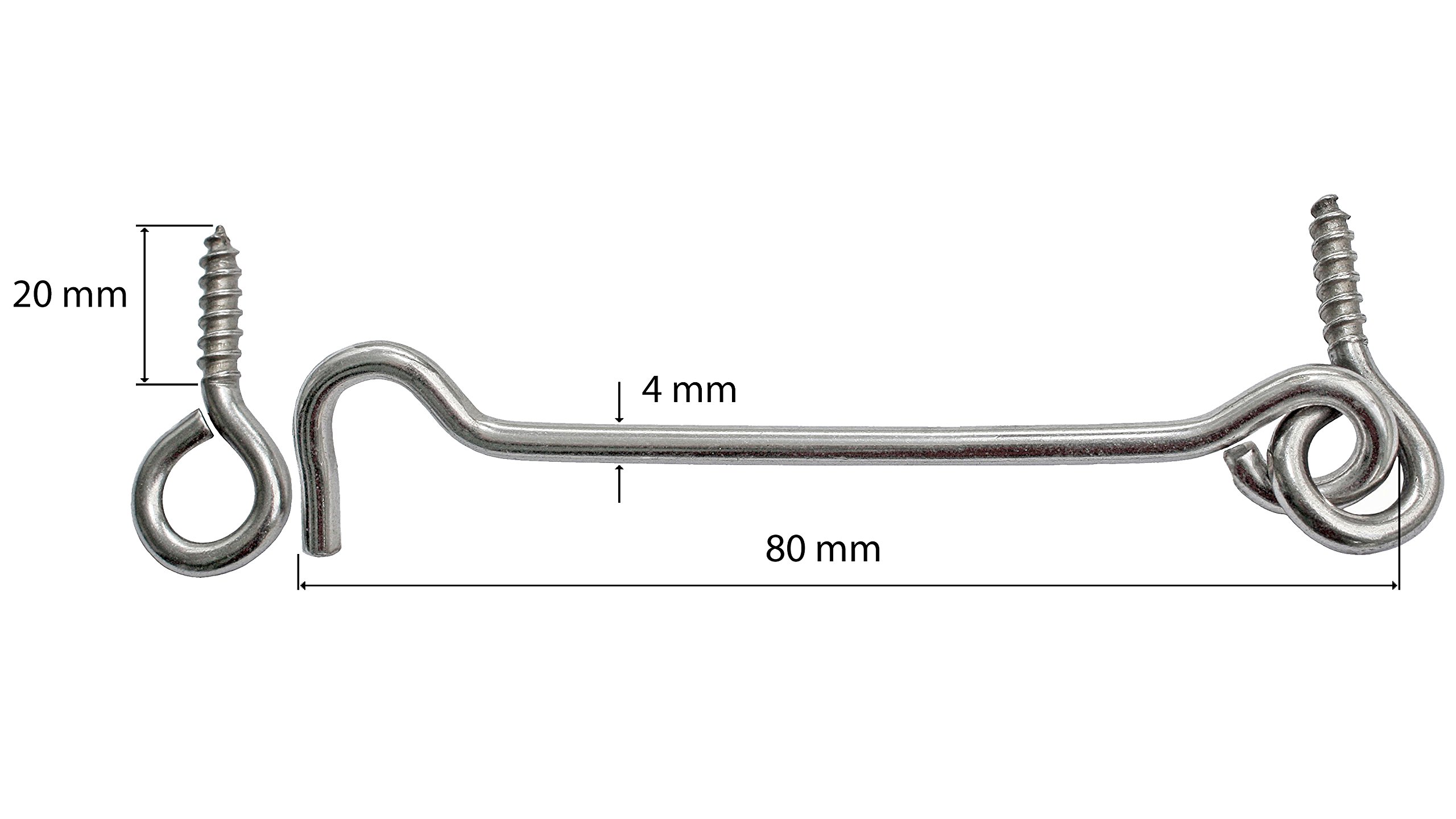 KeyMet GmbHPack of 4 Wind Hooks 60 x 4 mm with Eyelet Wood Thread Nickel-Plated