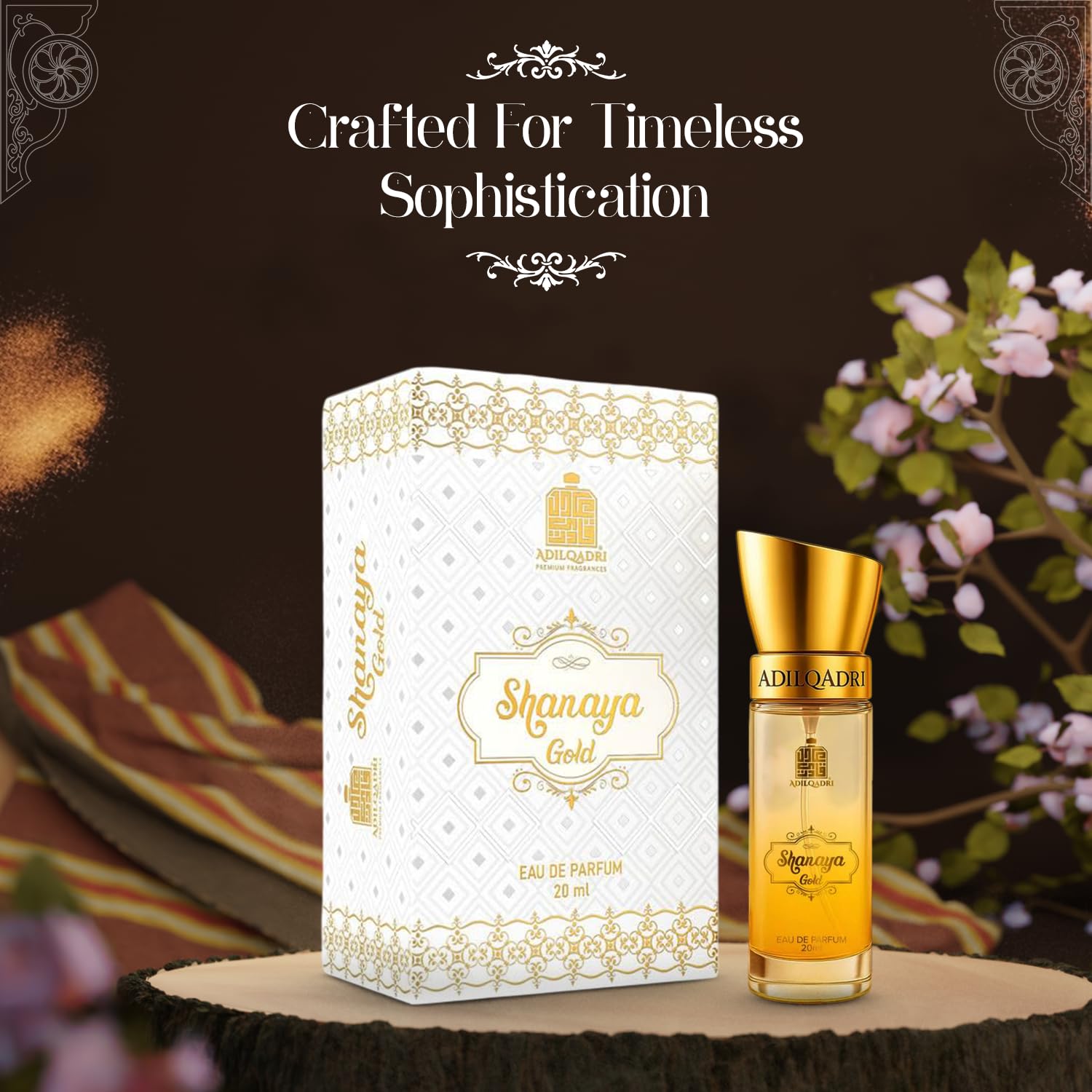 Adilqadri Shanaya Gold Gourmand Perfume for Men & Women | Long-Lasting Arabic & Woody Scent | Eau de Parfum with Spicy, Floral, Vanilla & Woody Notes | Ideal & Special Occasions | 20 ML 1