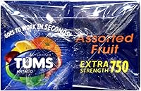 Vista 5 de Tums Extra Strength 750 Antiácidos con suplemento de calcio con sabor a bayas variadas ricas en calcio, 24 rollos de tamaño de bolsillo de 8
