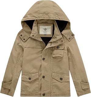 Boy's Lightweight Spring Cotton Canvas Military Jacket with Hood