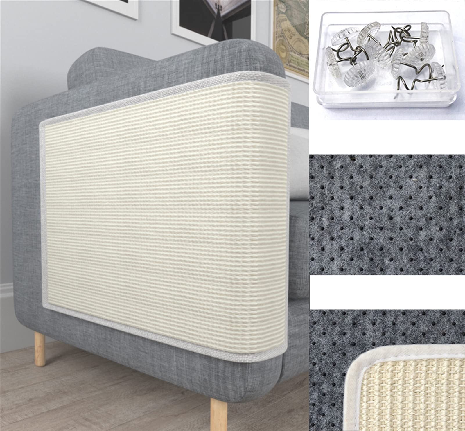 GIBZ Tapis à Griffoir en Sisal pour Chat Protection de Canapé Tapis à Gratter Naturel pour Coin de Pied de Lit Intérieur, Blanc, 80×50cm