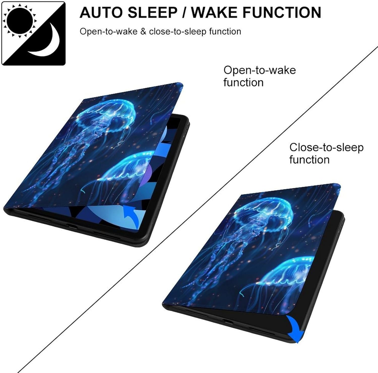 Jellyfish Underwater World Magic Printed Case Trifold Stand Protective Cover Compatible with ipad Air5/air4 (10.9in) /ipad Pro 2018(11in)