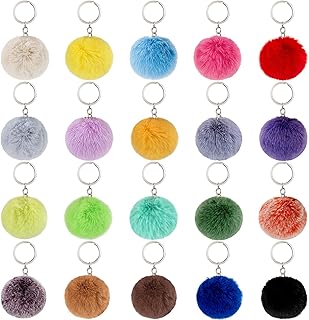 20 Pcs Pom Pom Keychain Fluffy Ball Rabbit Faux Fur Pom Pom KeyChain Puff Pom Pom Keyring for Women Girl Bag Accessories