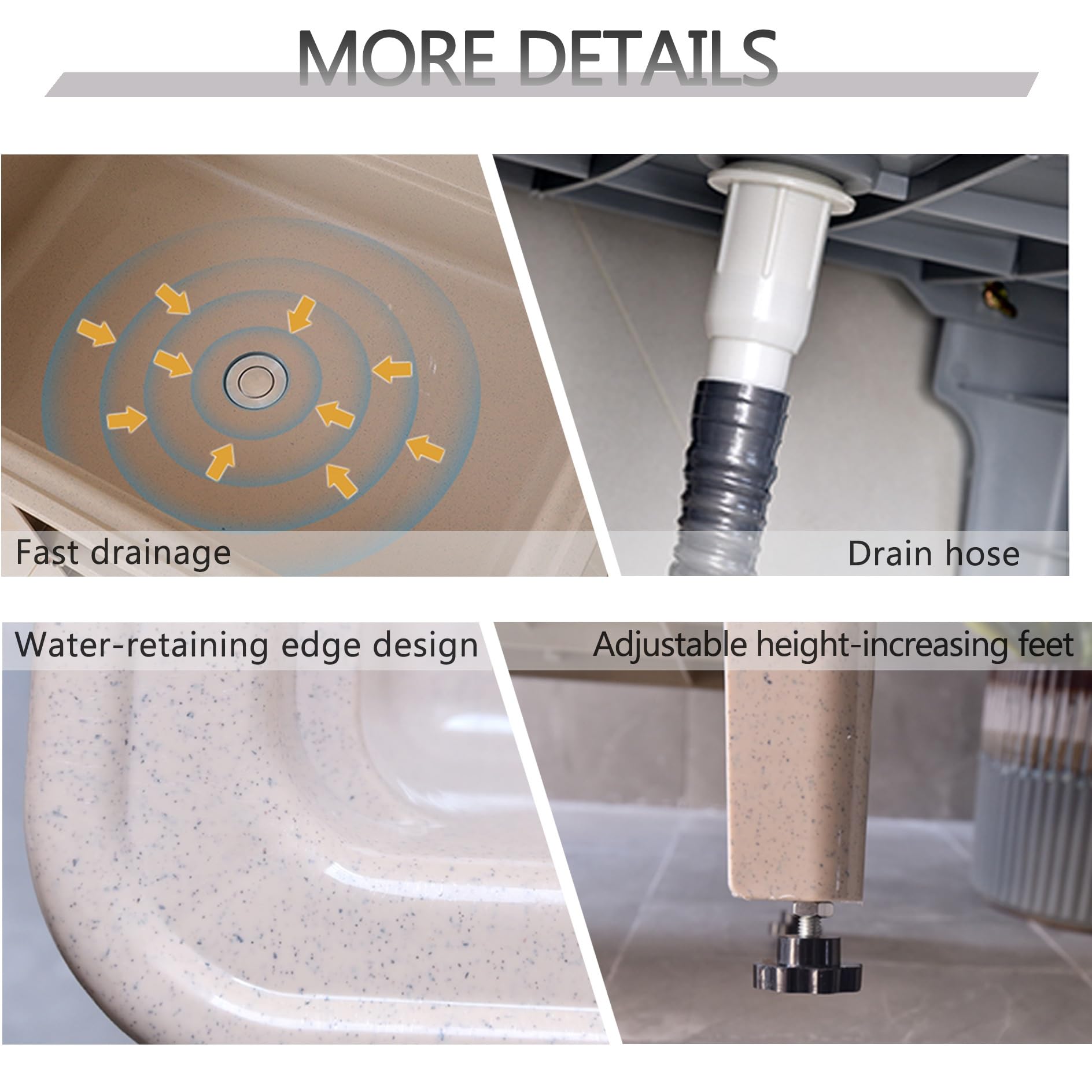 Fregadero Exterior Jardin de Plástico,Fregadero Portatil Camping,Pila de Lavar,Lavabo con Grifo,kit de desagüe,Pica Baño,Lavadero Ropa a Mano,para Interior,Garaje,Restaurante,Lavandería(Coffee color,8