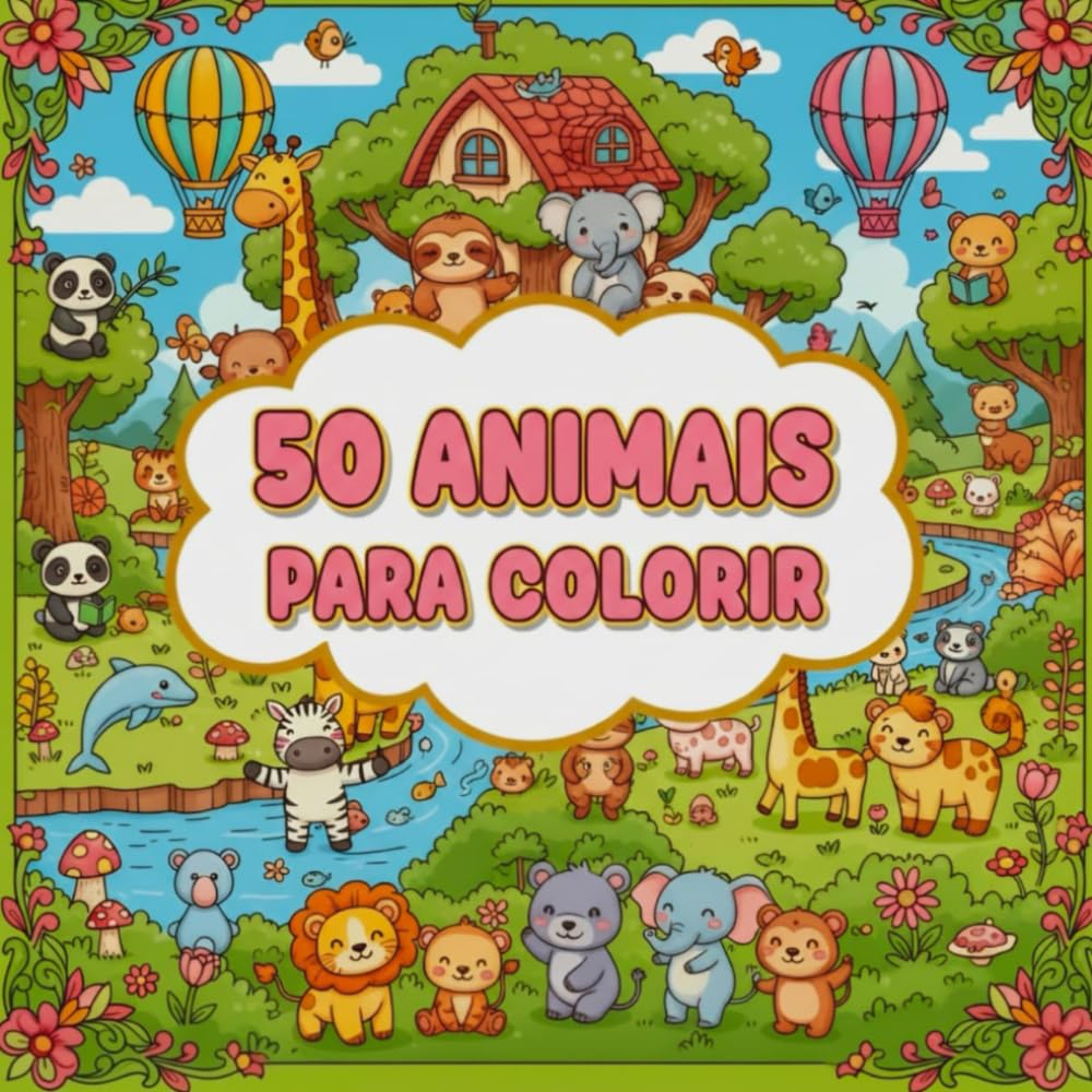 Colorindo 50 animais: Um livro de colorir para crianças com animais em paisagens incríveis.