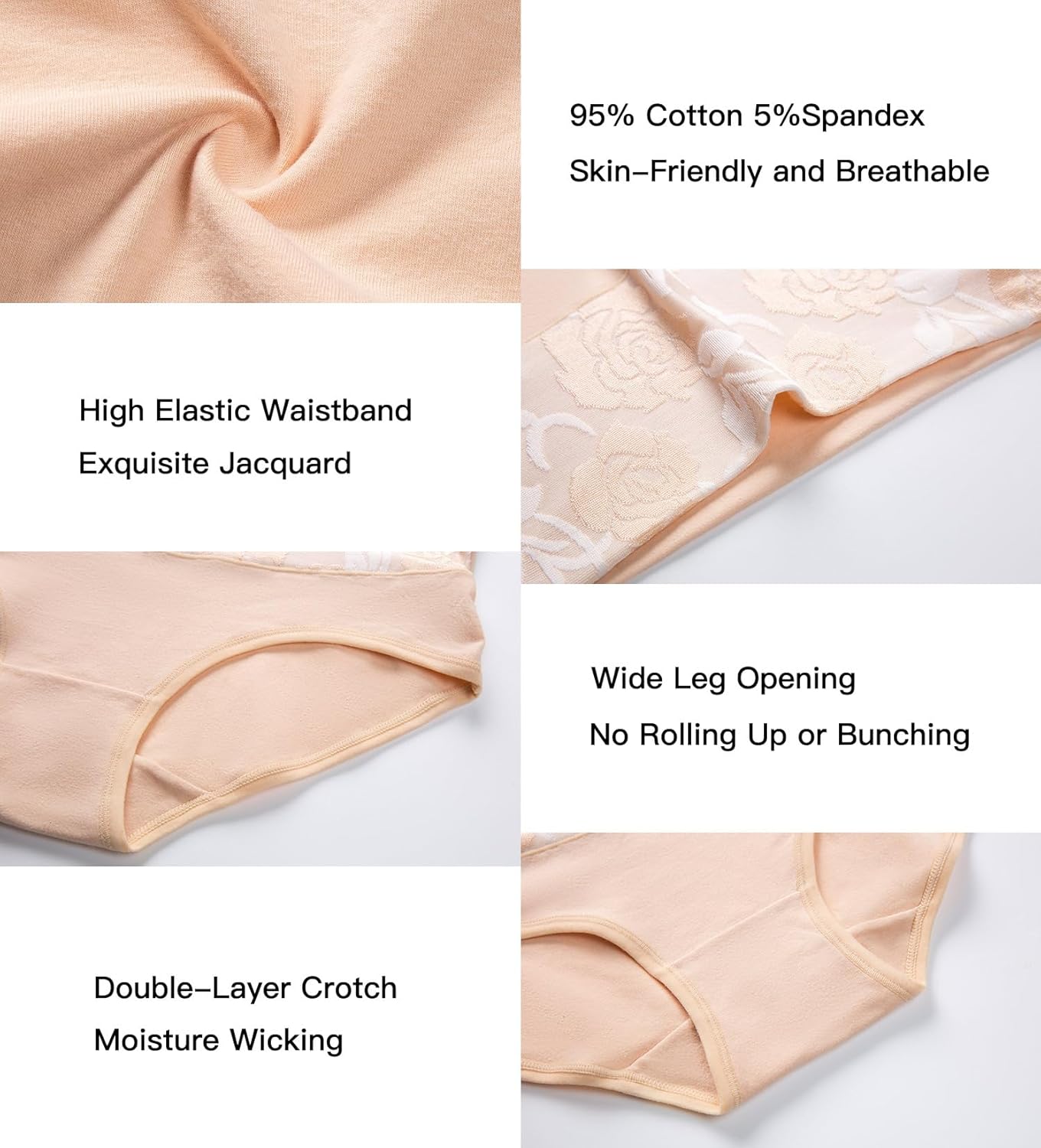 HAVVIS Women's Briefs Underwear Cotton High Waist Tummy Control Panties Rose Jacquard Ladies Panty Multipack - Image 5
