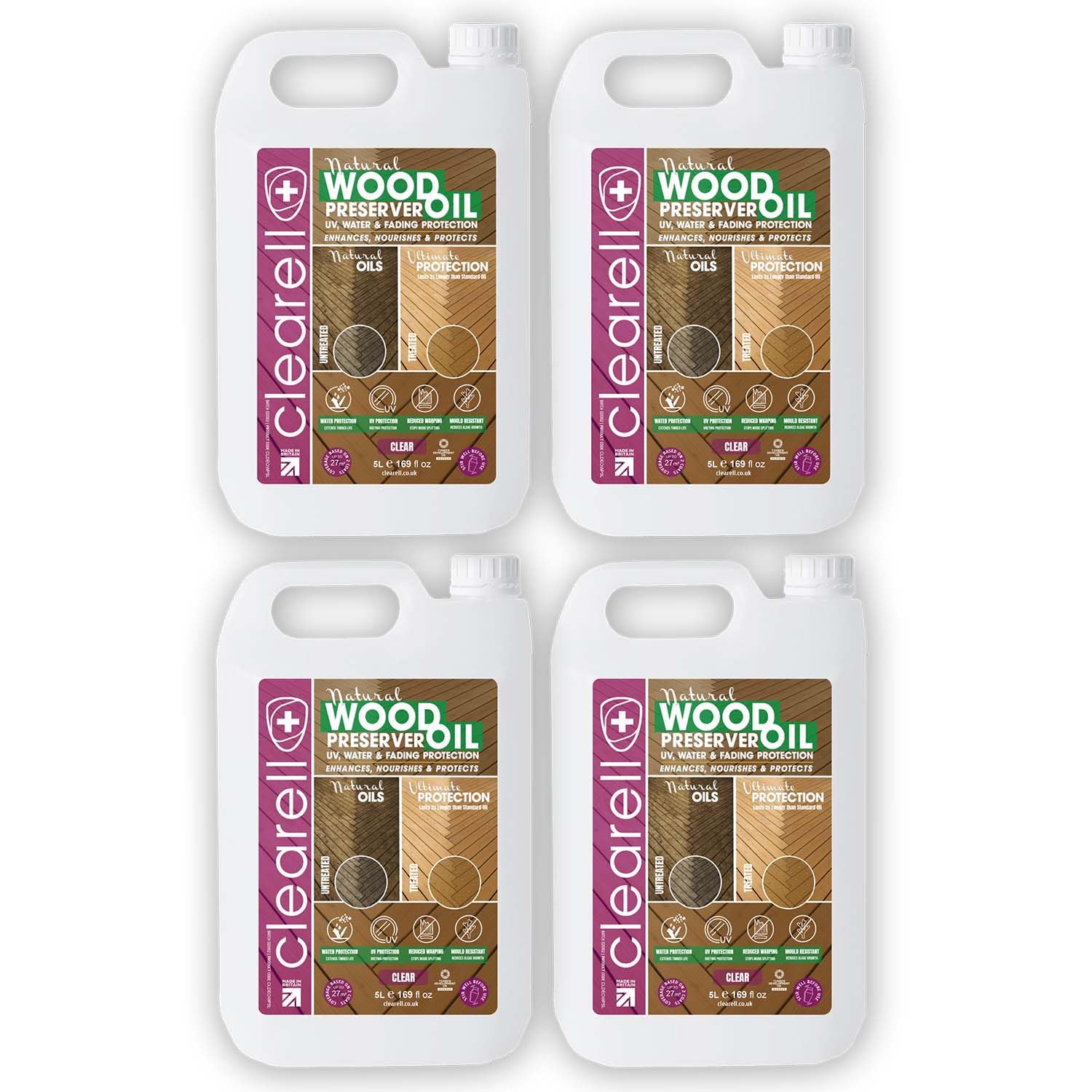 Clearell 20L | Wood Preserver Oil | Clear – Water, UV, Mould Protection for All Outdoor Wood - Natural Oil Sealer & Preserver for All Cedar, Decking, Fences, Sheds & Furniture - 20 litres